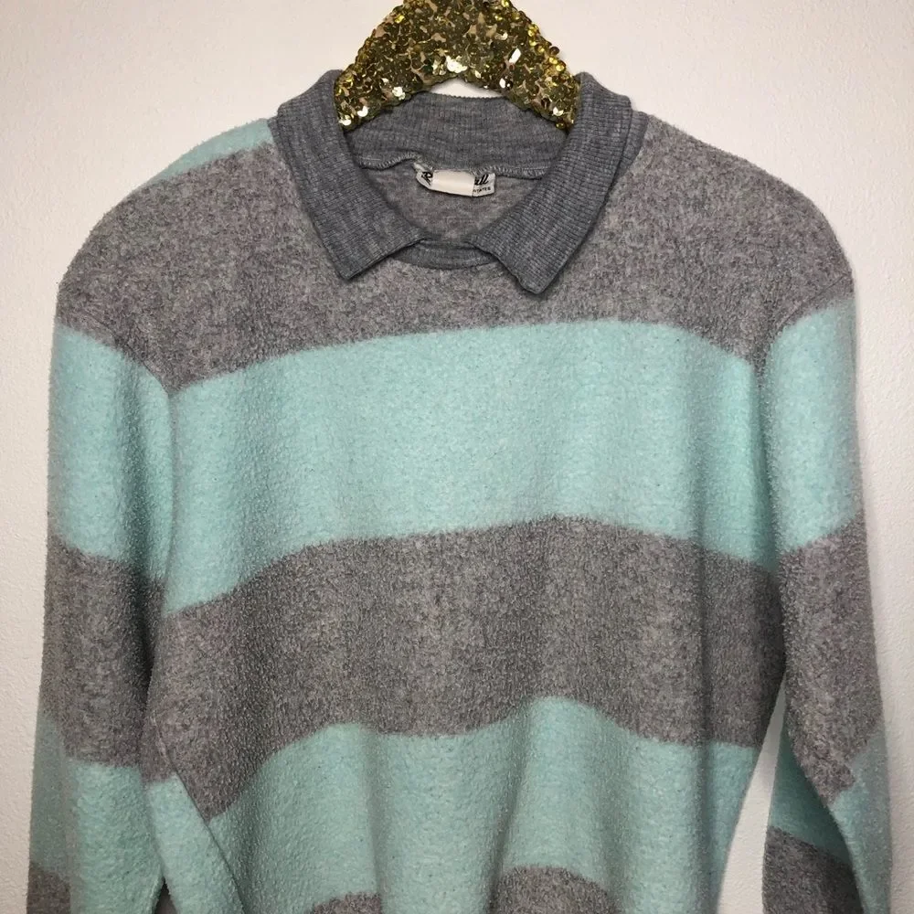 Vintage Randy Hall Fleece Rugby Stripe Pullover Sweatshirt L - Picture 2 of 5